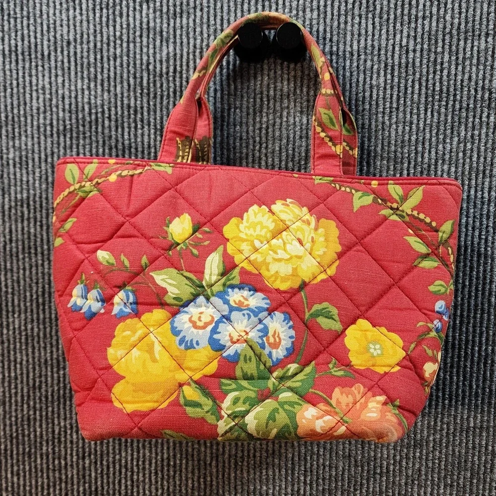 Pierre Deux Handbag Womens Medium Red Floral Quilted Cotton French Country Purse